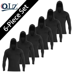 [NEW 6pcs] 2026 Suitable for Fishing Men's Quick Drying Breathable Hoodies With Masks | Long Sleeved T-shirt - Spring And Autumn Compression Sports Top - Enhance Your Workout Performance, It's A Gift