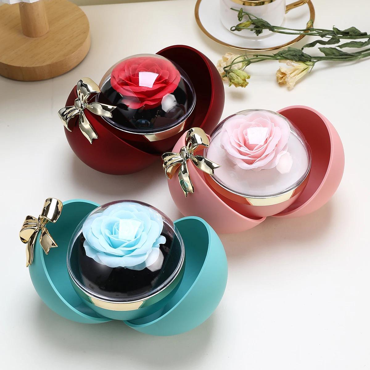 Round Bow Preserved Eternal Rose Gift Box Necklace Ring Pendant Jewelry Storage Box Valentine's Day Engagement Propo