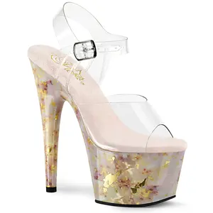 Women's Classy Stylish Fashion 7-In Heeled Platform Shoe, ADORE-708MB Clear-Blush-Gold Marble High Heels