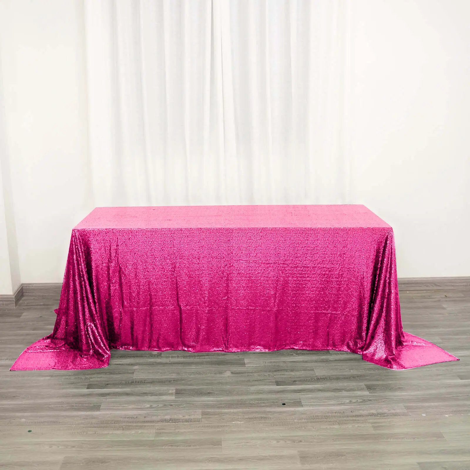 Sequin Rectangle Tablecloth, 90"x132" Fuchsia Seamless Glittering Cover - Dry Clean Only, for Birthday Decorations, Jewellery Shows Display
