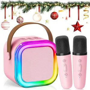 Mini Bluetooth Karaoke Machine, Portable Speaker with 2 Wireless Microphones, Gift for Girls Boys Aged 4,5,6,7,8,9,10,12,14+, Multifunction Audio, Birthday Party & Funny Gift & Cool Stuff for Teens & Toddler Girl Stuff