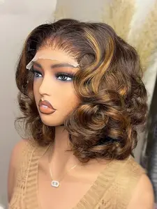 Women's Short Bob 18-Inch High-Light Blonde Deep Wave Curl Wig, Synthetic Lace Front, All-Season Daily Wear, No Bangs Design, Synthetic Bob Wigs