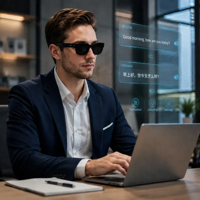 2026 New AI Translation Smart Glasses, Supporting 160+Language Translation Functions, Real-Time Translation For Multilingual Meetings, Equipped With Bluetooth And APP, Built-In Intelligent AI Assistant