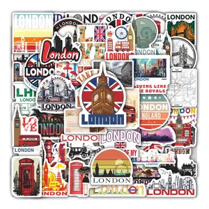 50Pcs London City Travel Stickers Pack, Waterproof UK Landmark Vinyl Decals for Laptop Water Bottle Journal Scrapbook, Souvenir Gifts for London & UK Travel Lovers