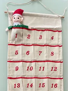 Large Canvas Hanging Advent Calendar Durable Reuseable 24 Days Embroidered Numbers Red Satin Trim Perfect for Festive Season