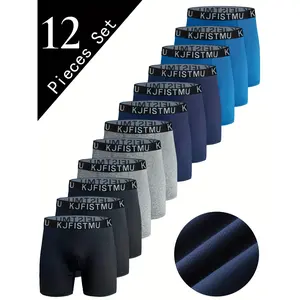 KJFISTMU 12pcs Men's Soft Quick-Dry Boxer Briefs Breathable Polyester High Stretch Knit Elastic Waistband Black Grey Blue Navy Everyday Comfort Underwear Casual Solid Color Highstretch Fabric Menswear Socks Activewear