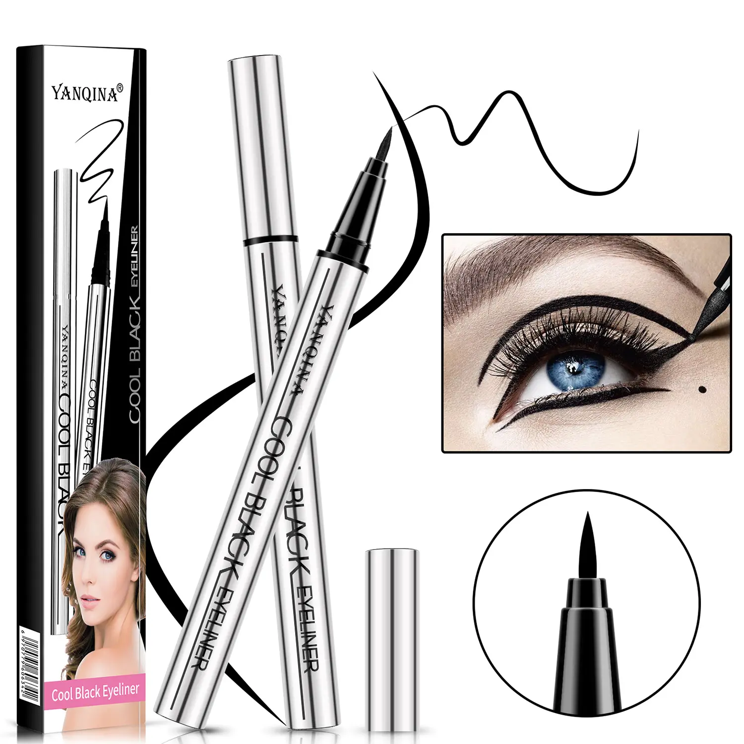 Waterproof Black Liquid Eyeliner Pen - 24-Hour Long-Wear Smudge-Resistant-Precision Application for Effortless Eye Makeup - Perfect Gift for Women & Beginners