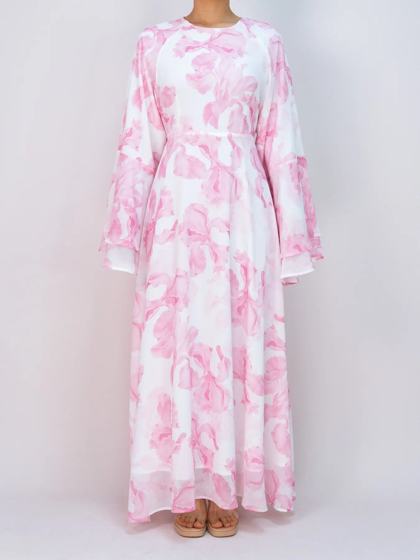 knee length dresses for ladies V-Neck Flounce Sleeve Tiered Dress