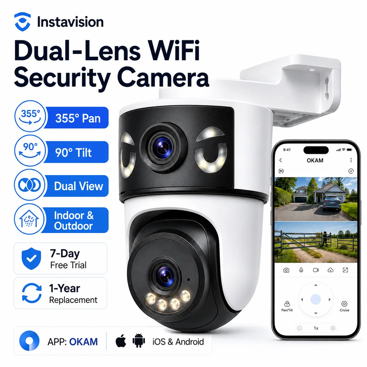 See Everything with Dual Lens WiFi Camera | 355° Panoramic View Home Security System