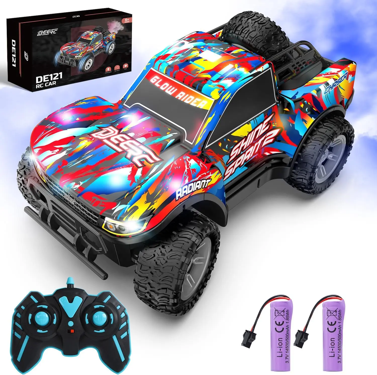 DEERC RC Monster Truck Gift, Remote Control Drift Car with Spray, Lights & Music, 2.4GHz All Terrain Stunt Truck with 40 Mins Playtime, 2 Batteries summerwins, Drift Rc Cars, Remote Control Trucks