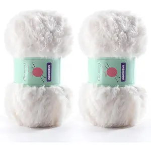 2 Skeins Soft Chunky Fluffy Fuzzy Faux  Yarn for Crocheting - Eyelash Furry Yarn for Knitting Blankets, Scarves and Sweaters, 3.5 Oz/75 Yards Per Roll (Milk White)