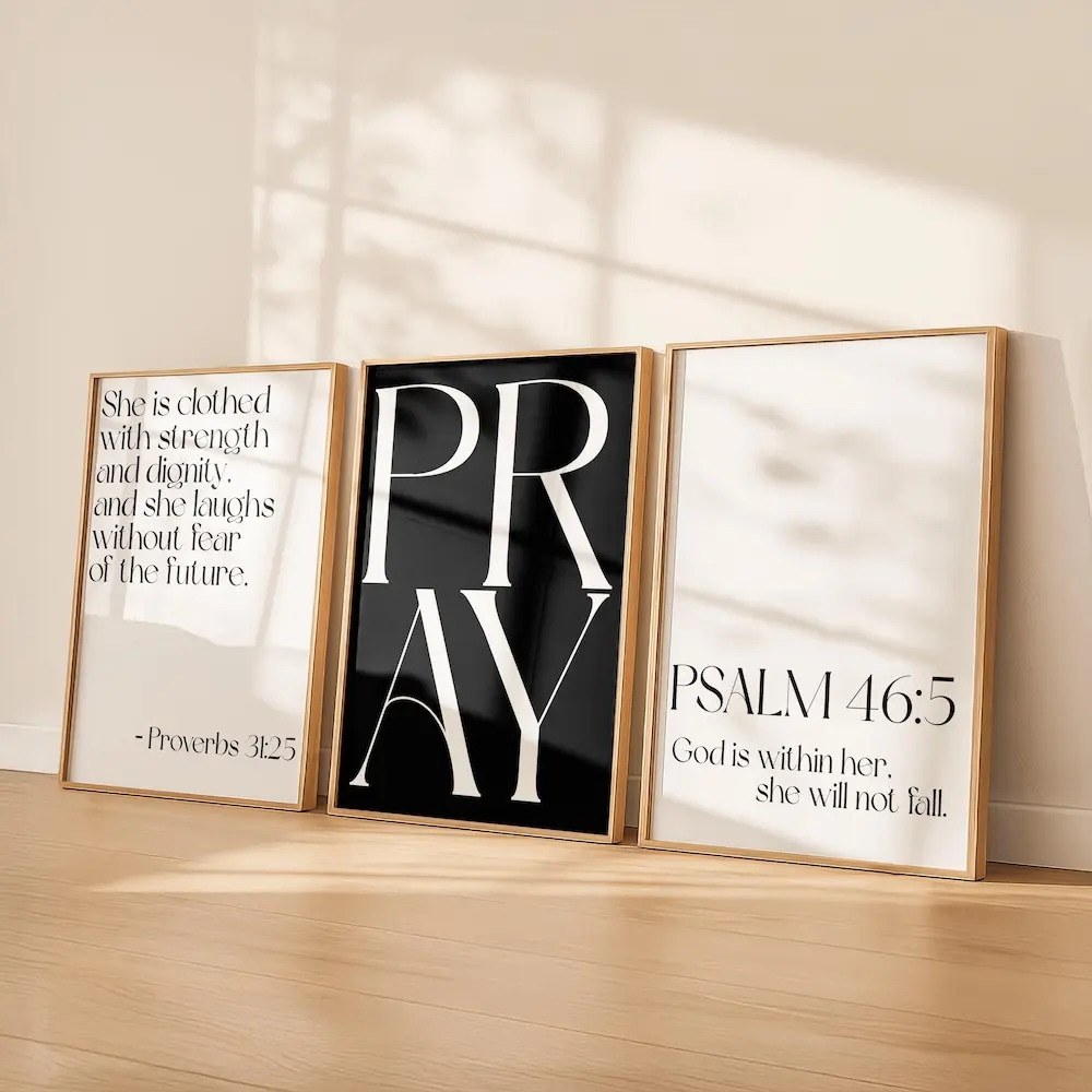 Black White Christian Wall Art Set of 3 | Bible Verse Printable Bundle | Minimalist Scripture Posters | Modern Religious Decor for Girls