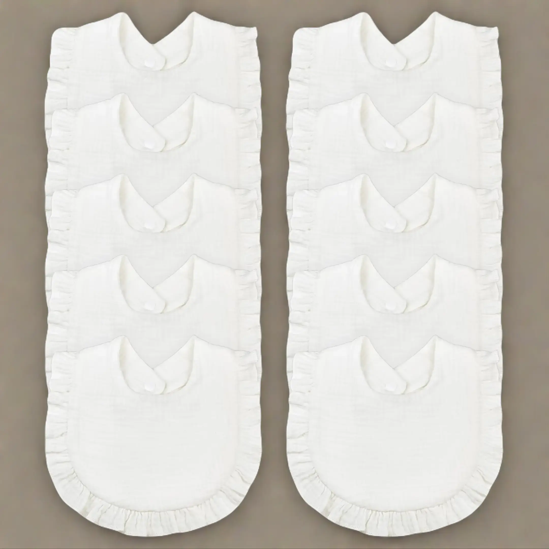 MUSBUY 10-Pack White Baby Muslin Bibs - 4-Layer Ultra-Soft Breathable Cotton, Secure Snaps, for Drooling Teething Infants, Ideal Gift Option