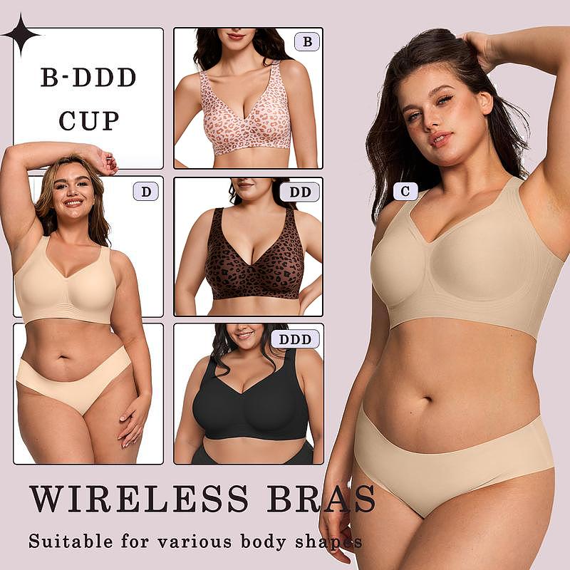 Quietlake Vertvie Jelly Bra Deep V Plunge with Wide Straps Seamless Wireless Bras Comfort & Sexy U-Back Design Everyday T-shirt Bra for Women Casual Wear