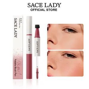 Sace Lady 2-in-1 Freckle Blush Pen, Dual-Ended Faux Freckle Stamp and Dewy Liquid Blush for Natural Lifelike Sunkissed Makeup, Quick-Drying, Waterproof, Smudge-Proof, Long-Lasting