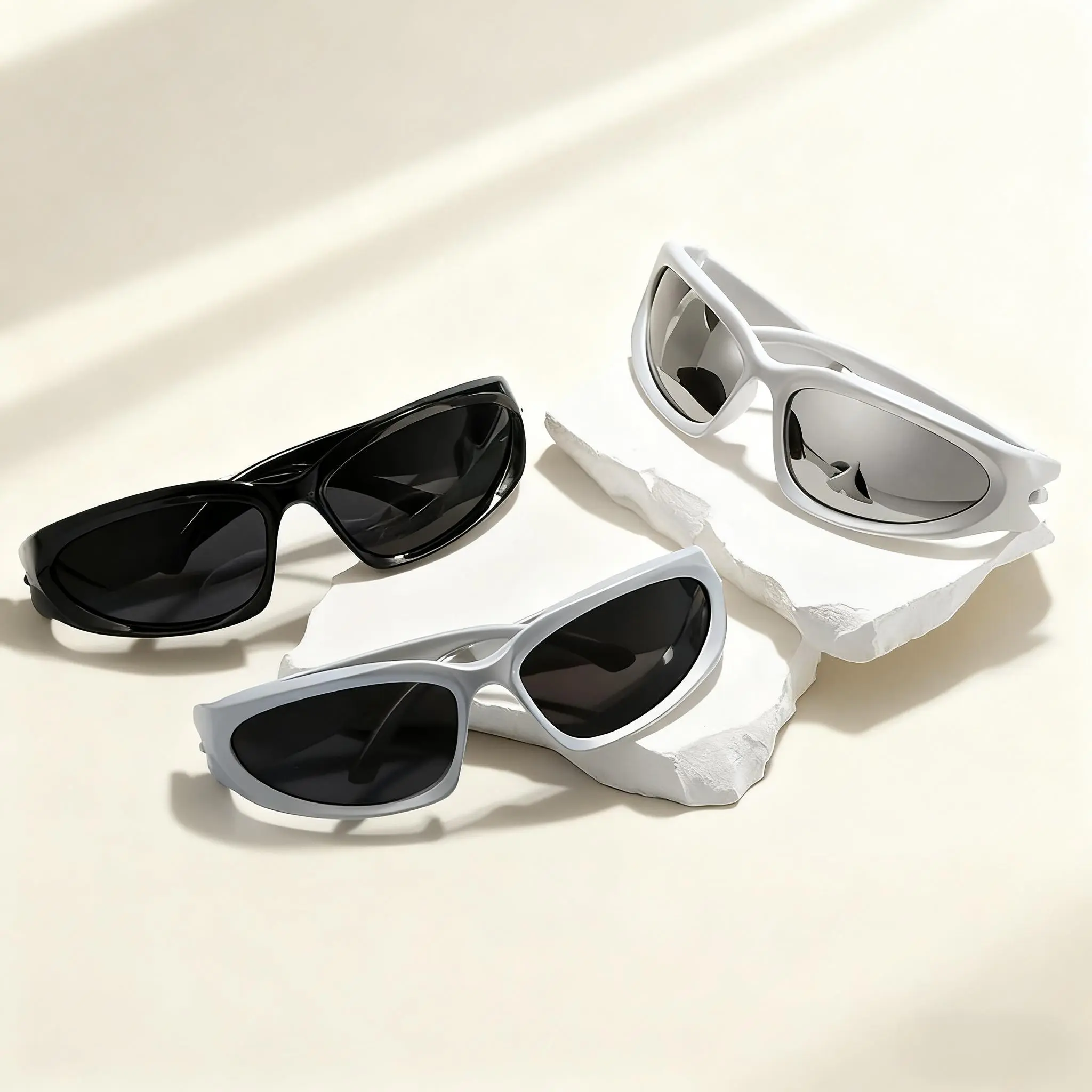 Unisex 3-Pack Wrap Around Punk Sunglasses Mirrored Y2K Oval Goggle Shades Resin Frame HD UV Protection Lenses Lightweight 30g for Festivals Street Shoots