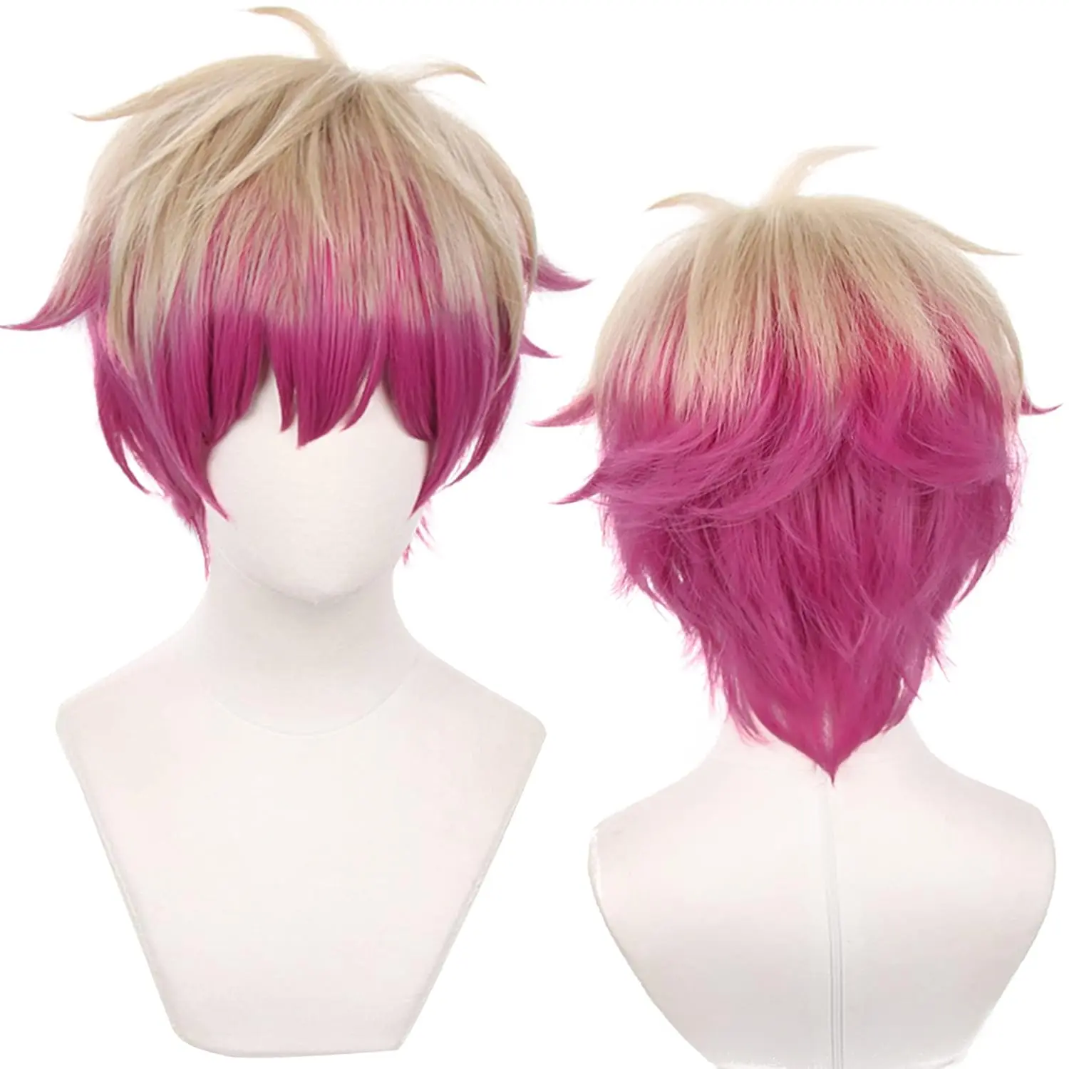Adult Men's Smooth Soft Straight Synthetic Mixed Hair Short Layered Purple-Yellow Cosplay Wig - Sturdy Luminous Costume Wig for Halloween, Compatible with Hats