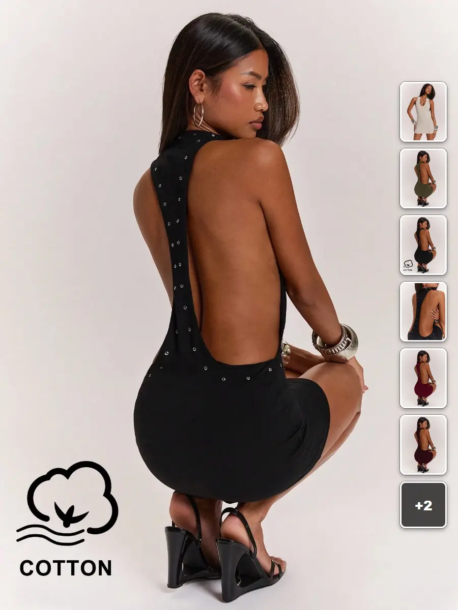 Rave Dress Backless Rivet Embellished Y2K Club Summer Festival