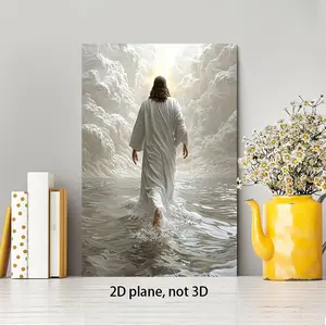 2D Flat, 1pc Jesus Walking on Water Biblical Wall Art - Framed Canvas Painting with Wooden Wrap-Around Edge, Religious Christian Home Decor - Ready-to-Hang Church, Living Room, Office Decoration - Spiritual Gift for Christmas, Easter Ornaments Artistic