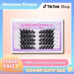 Ninetynine Dreams 50PCs Intense Foxy Lashes | Dramatic Wispy Long Pre-Mapped 8-16mm D Curl Beginner-Friendly False Eyelashes for Cat Eye & Siren Look — Reusable Waterproof Ultra-Thin Band Lash Clusters for Bold Glam Cat Eye Makeup