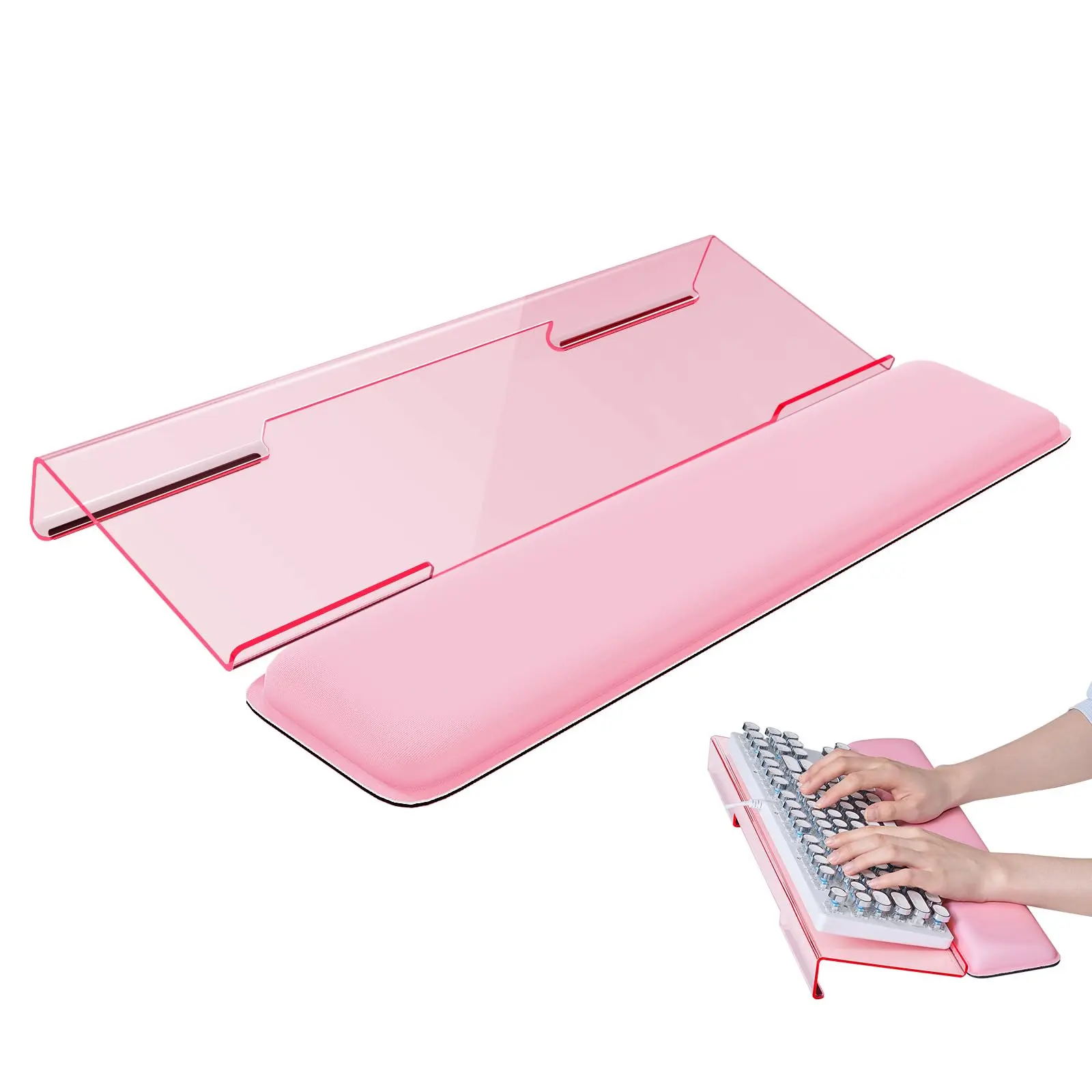 Keyboard Wrist Rest Stand for Desktop, Keyboard Holder for Easy Typing with Wrist Pad for Office Desk, Home, School (Pink)