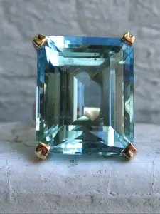 Classic Elegant Square Blue Zircon Plated 18k Gold Women's High-End Banquet Ring, Geometric Pattern, Copper Material, All Seasons, Geometric Design Ring