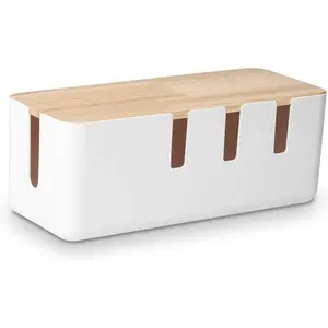 Cable Management Box 12x5x4.5 inches Wood Lid Wire Organizer for Desk TV Computer USB Hub System to Cover Hide Power Strips Cords All-in-One Charging Station