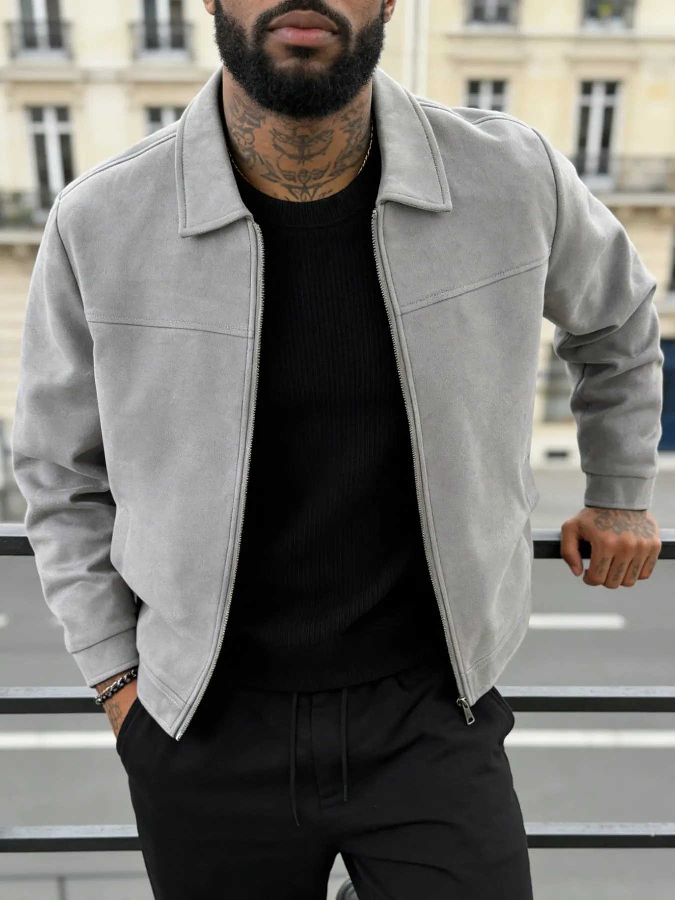 Men's Casual Lapel Fitted Jacket, Long Sleeves, Zipper Closure & Faux Suede Fabric, Business Style Coats Outerwear, Easy Care, Suitable for Daily Life, Work Travel, Spring Fall