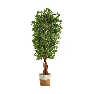 Nearly Natural 7.5-ft Artificial Deluxe Ficus Tree with Baske