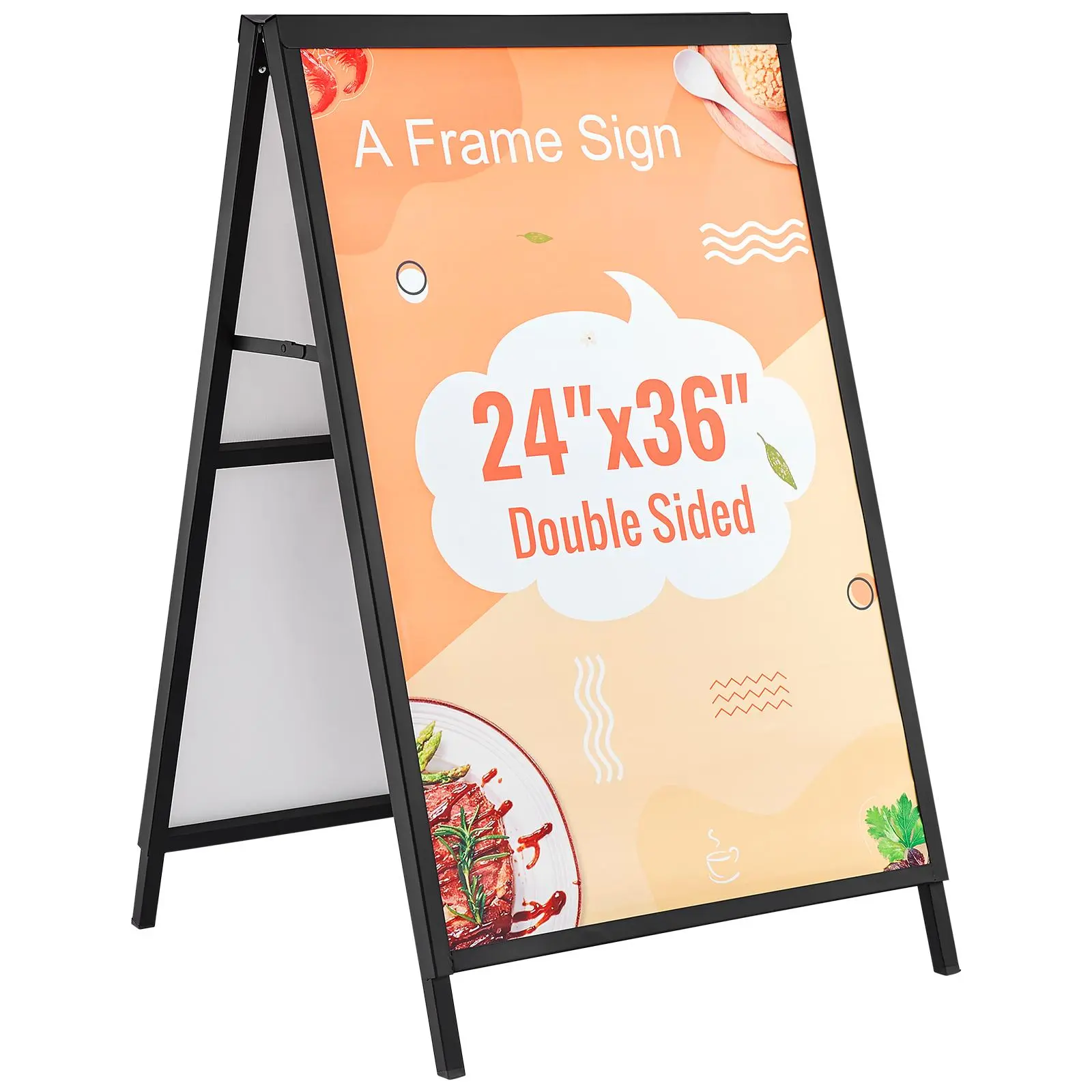 【SummerFinds】VEVOR A Frame Sidewalk Sign,  24x36 Inch Heavy Duty Slide-in Signboard Holder, Double-Sided Folding Sandwich Board Signs, Steel Pavement Sign Poster for Outdoor Business Street Advertising (Frame only)