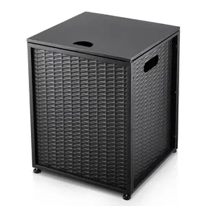 16‘’ Wide Outdoor Propane Tank Cover - 20 Lbs Tank Side Table with Storage, Dual Function for Gas Fire Pit, Grill, Griddle & Stoves，Black，Rattan