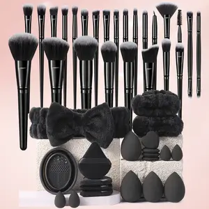 25pcs Makeup Brush Sets&4PCS Makeup Sponges&4PCS Mini Makeup Sponges&4PCS Triangle Powder Puffs&4PCS Mini Air Cushion Powder Puff&1PCS Makeup Brush Cleaning Tools&1PCS Hairband&2PCS Hand Bowl Strap For Preventing Water From Flowing Into Clothes