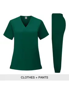 Quick Dry Thin Scrub Suit Workwear Multi Color V Neck Short Sleeve Top And Long Pants Clinic Doctor Nurse Uniform Set