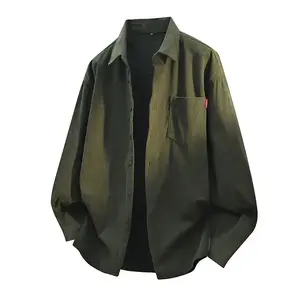 Men’s corduroy long-sleeve shirt for spring and autumn, solid-color casual shirt jacket, trendy loose-fit shirt, men’s outerwear/base layer top, soft and comfortable fabric, suitable for everyday wear GARMENTARY