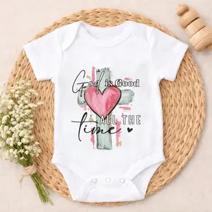 Premium Cotton Baby Bodysuit God Is Good All The Time Cross Heart Print 100% Pure Cotton Non-Irritating Snap Closure Breathable Perfect For Gifting & Everyday
