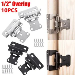 10Pcs 1/2 inch Overlay Semi-Partial Wrap Self-Closing Door Hinges with 10 Screws, Adjustable Design Hardware for Kitchen, Bathroom Cabinets