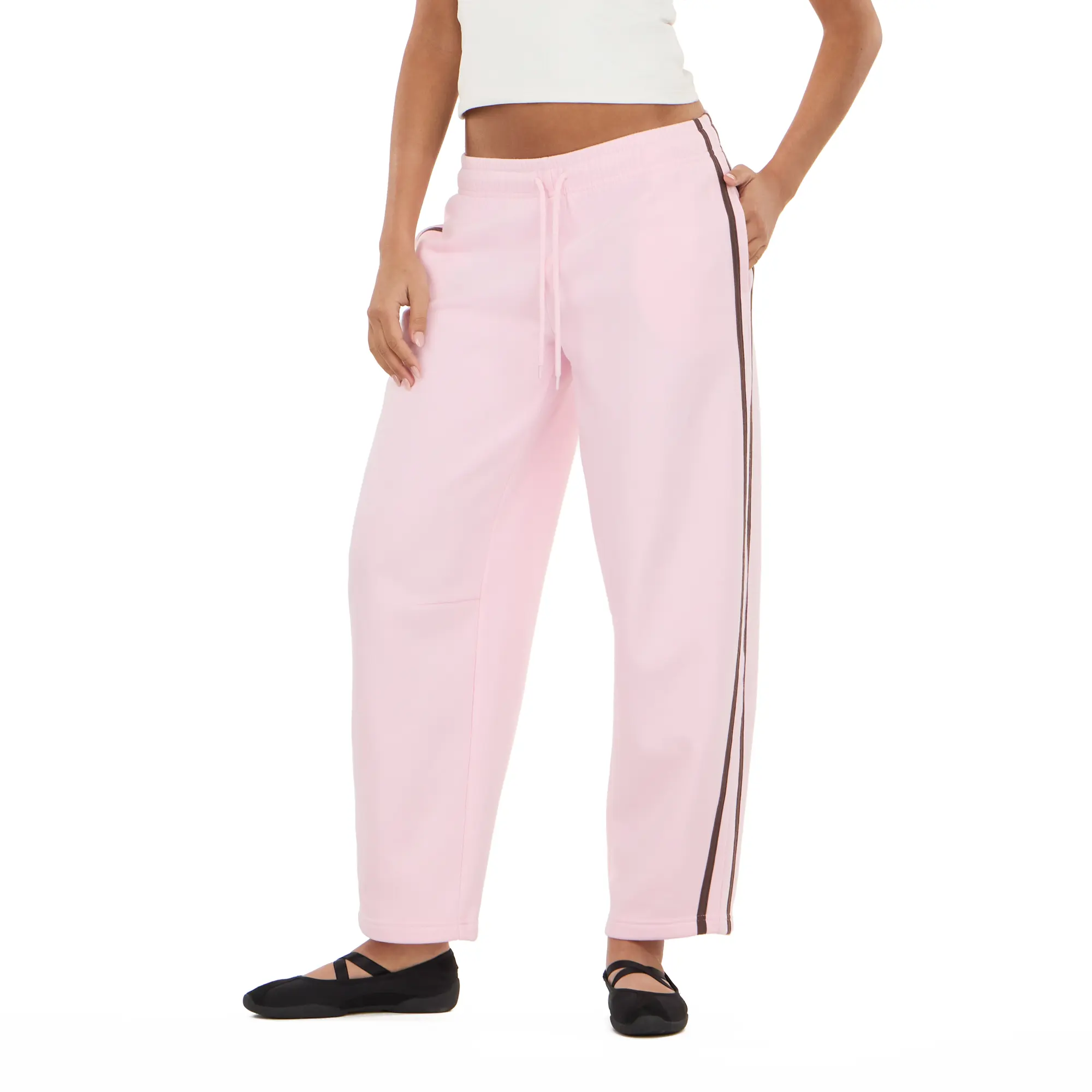 Forever 21 Women's Barrel Leg Joggers, Baggy Fit Athleisure Pants with Sporty Side Stripe and Adjustable Drawstring, Baggy Fit Women's Sports Joggers