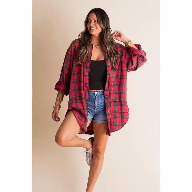 New Sweet Applause Washed Flannel Sports Clothing Set, Available in S, M, 2XL, 3XL Sizes with Raw Hem, Ideal as a Gift, All Seasons, Button Front, Collared Neck, Large, Lightweight