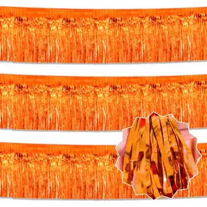 3 Pack 10 Ft Orange Foil Fringe Garland Metallic Streamers Tinsel Banner Wall Hanging Garland Backdrop for Parade Floats, Halloween, Christmas, Thanksgiving, New Year Party Decorations