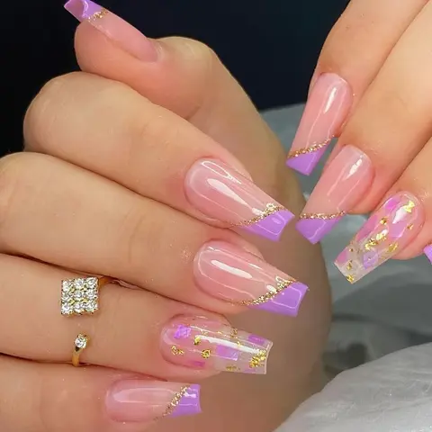 Glossy Ballerina Fake Nails with Jelly Glue & Rubbing Strip, 24pcs Removable False Nails for Women Girls Nail Art, DIY Nails, Effortless Press on Nails Manicure Set, Nail Charms, Nail Art Products