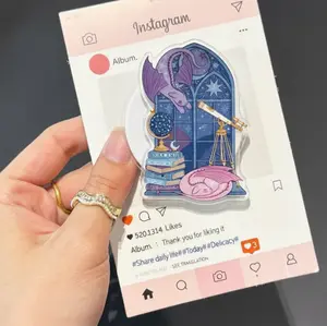 Celestial Dragon Reading Phone Grip Purple Fantasy Dragon with Books, Telescope & Night Sky Window, Cute Bookish Aesthetic Grip Stand