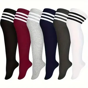 6 Pairs Plus Size Thigh High Socks Warm Thigh High Stockings Over the Knee Socks for Women, L-XXL