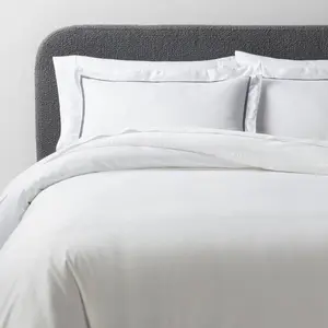 3pc Full/Queen Luxe Embroidered Border Duvet Cover and Sham Set White/Dark Teal - Threshold: Cotton Sateen, 310 Thread Count