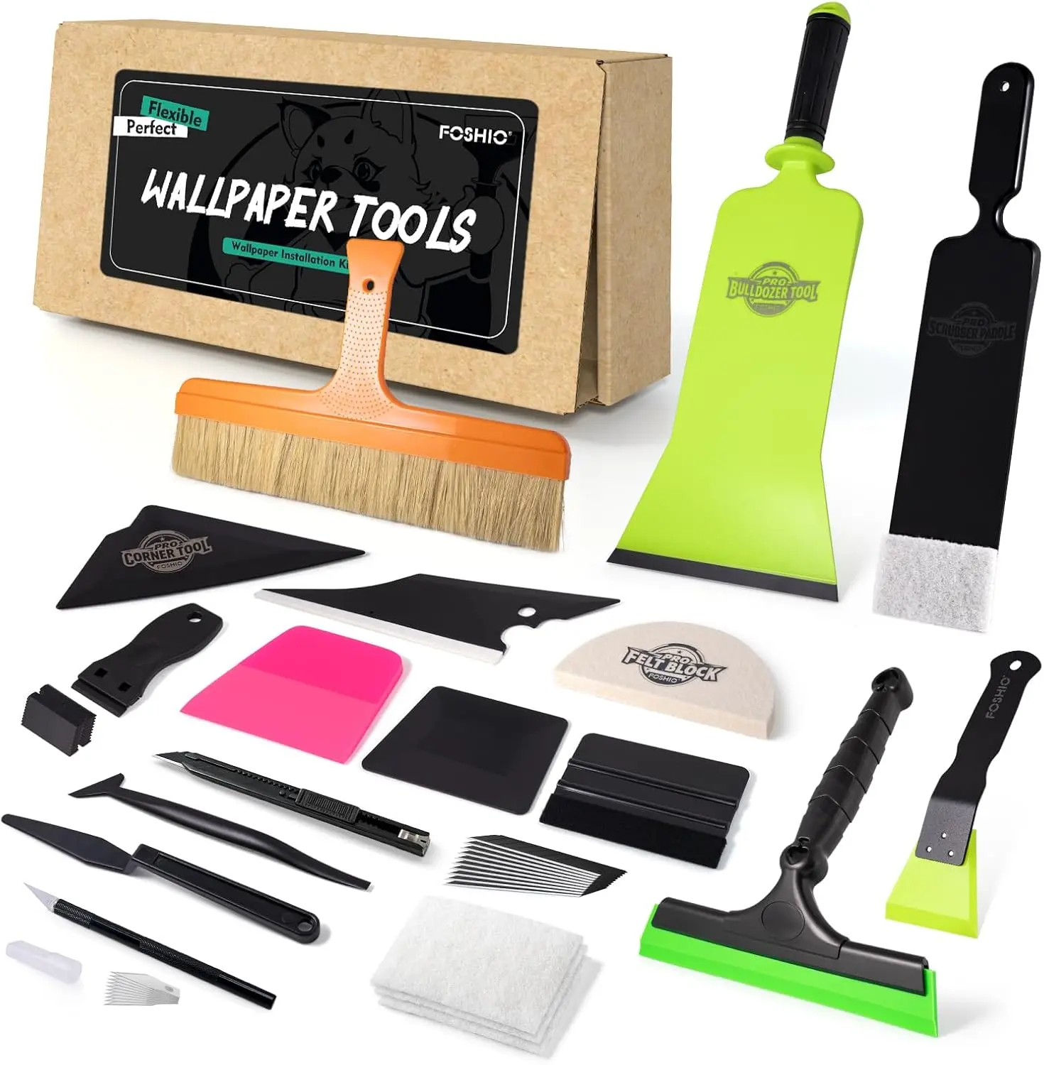 Vinyl Wrap Tool Kit - Professional PPF, Window Tint & Car Wrap Tools Set, Includes Bulldozer/Mini/Corner/Felt Squeegees, Scrubber, Tint Brush, Craft Knives, Plastic Blades for Car Wrapping
