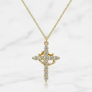 Iced Out Crown Cross Seamless Royal Crown Cross Pendant - Gold Plated Iced Out Faith Jewelry