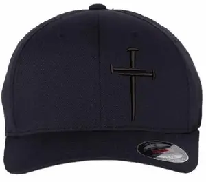 Christian Hats for Men Women Jesus 3 Nail Cross Hat Premium FLEX FIT NAVY/BLACK HAT with a Free 4" Decal