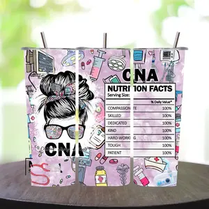 Customized CNA 20oz Skinny Tumbler| Flat Edge, Double Wall Insulated Straight Skinny Tumbler with Silicone Lid and a Straw Drinkware Flasks