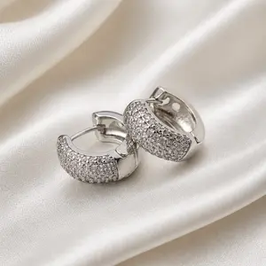 Trendy Pavé Huggie Hoop Earrings for Women, Minimalist Sparkle Design, Chic Everyday Jewelry, Effortless style earrings, Valentine's Day‘s Gift jewellery