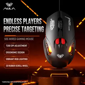 Aula S55 Gaming Mouse, USB Wired Connection, LED Lighting, Macro Programming, Ergonomic Design, Plug-And-Play, Compatible with Laptops and Desktops, Small And Medium-sized Hands Available, E-sports Mechanical Style.