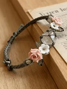 Rose Crystal Bracelet, Boho Style, Elegant Handmade Floral Design, Flower Design Bracelet, Perfect for Daily Wear, Parties, Holidays, Gift for Girlfriend